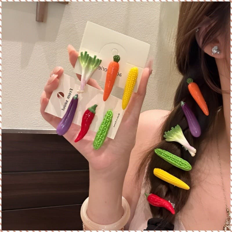 【Design Divertido】JMY Kẹp Tóc Rau Củ Ngộ Nghĩnh / Kẹp Tóc Hình Rau Củ / Acessório Criativo / Presilha Infantil / Present