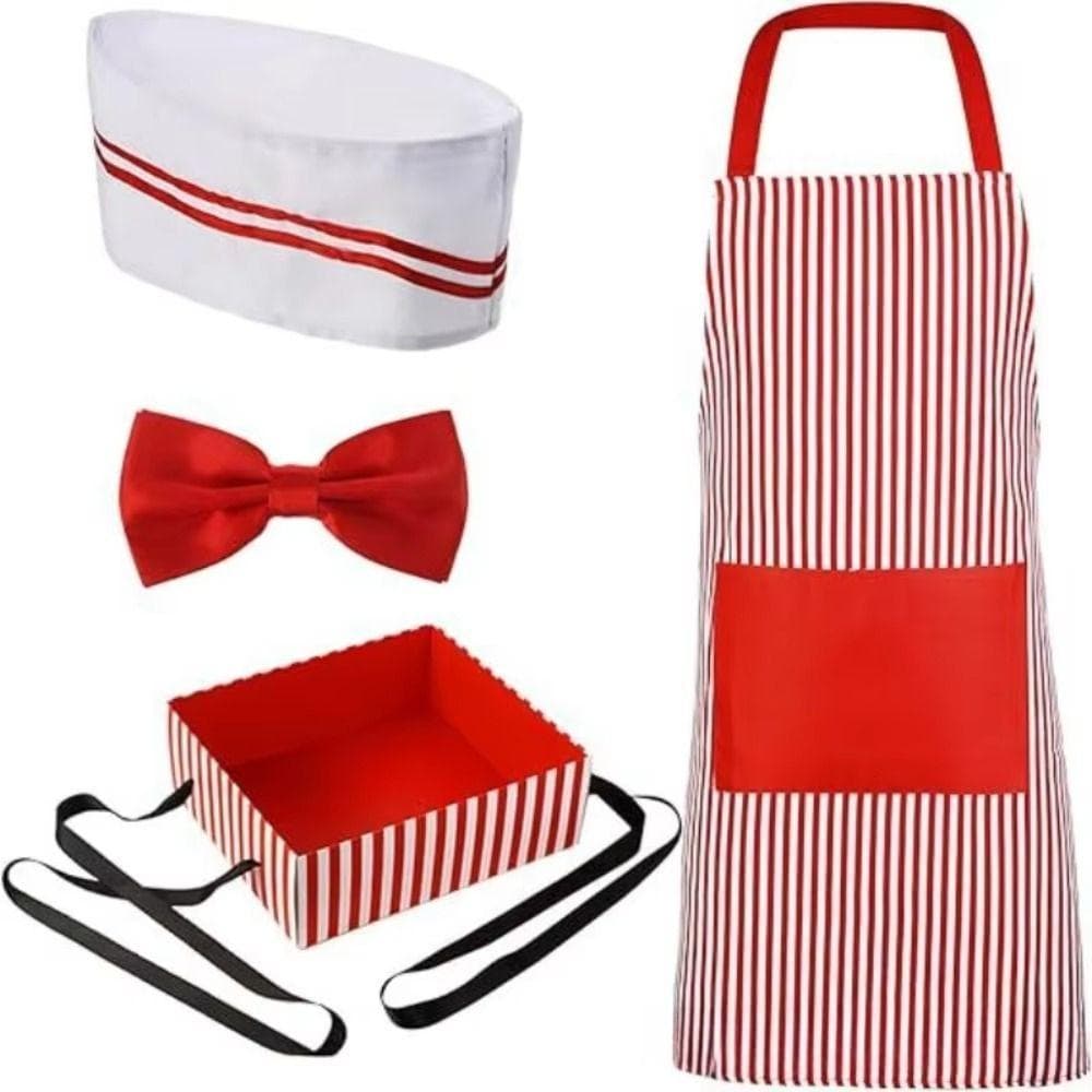 NAFZOJL Garçom Cosplay , Avental Com Chapéu Fantasia De Chef Listra Vermelha E Branca , Uniformes De Cozinha Roleplay