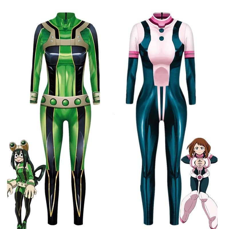 Cosplay de Anime My Hero Academia, Macacão de Asui Tsuyu e Ochaco Uraraka, Fantasia Feminina para Halloween e Carnaval X