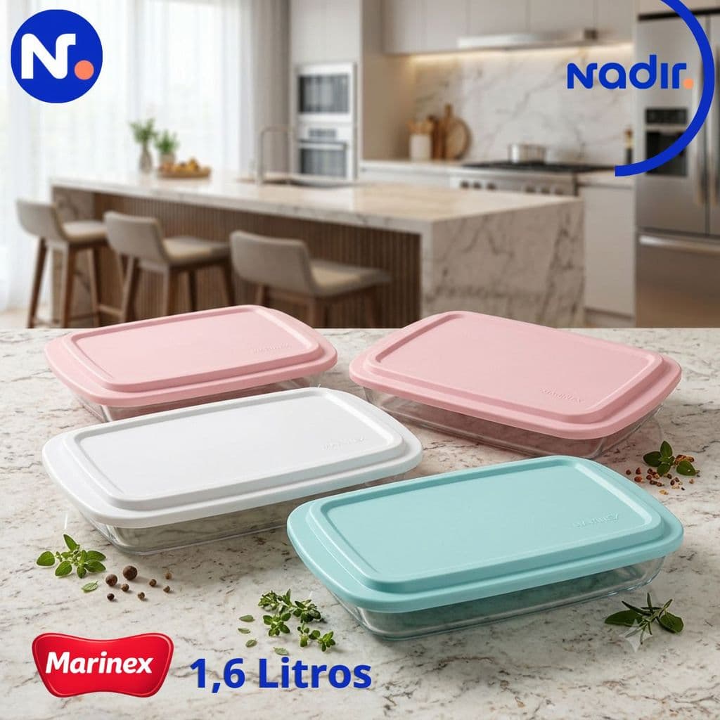 Assadeira de Vidro Retangular Marinex 1,6 Lts C/Tampa