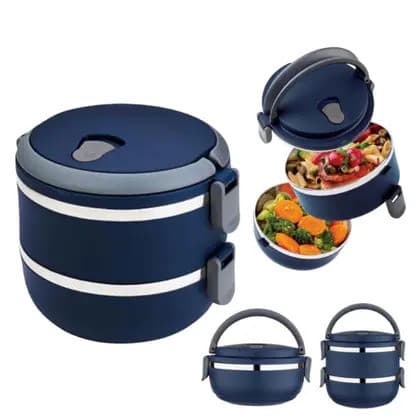 Marmita Dupla Térmica Prática Aço Inox Pote Duplo Azul 1,5L - Ke Home