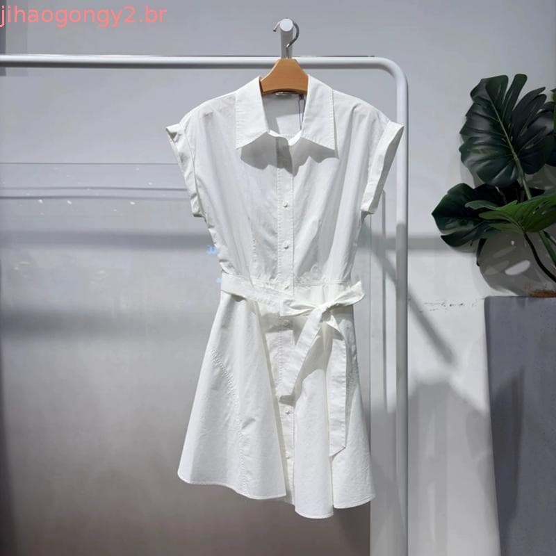 Cinto duplo MM mai 26 verão branco puro algodão csa saia vestido feminino manga curta lapela 4H4291001