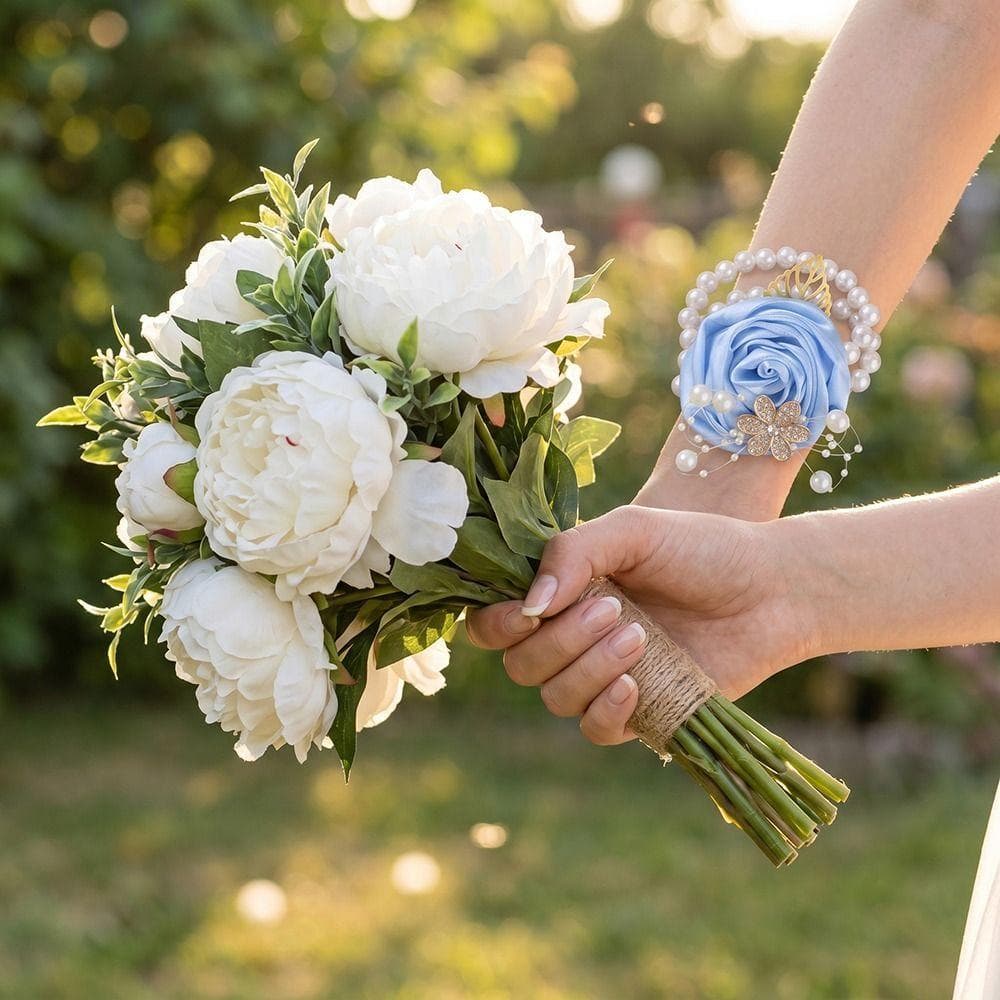 Flores De Pulso De Dama De Honra BORUIB , Corpete Requintado De Pérola , Pulseira De Flor De Casamento De Rosa Artificia
