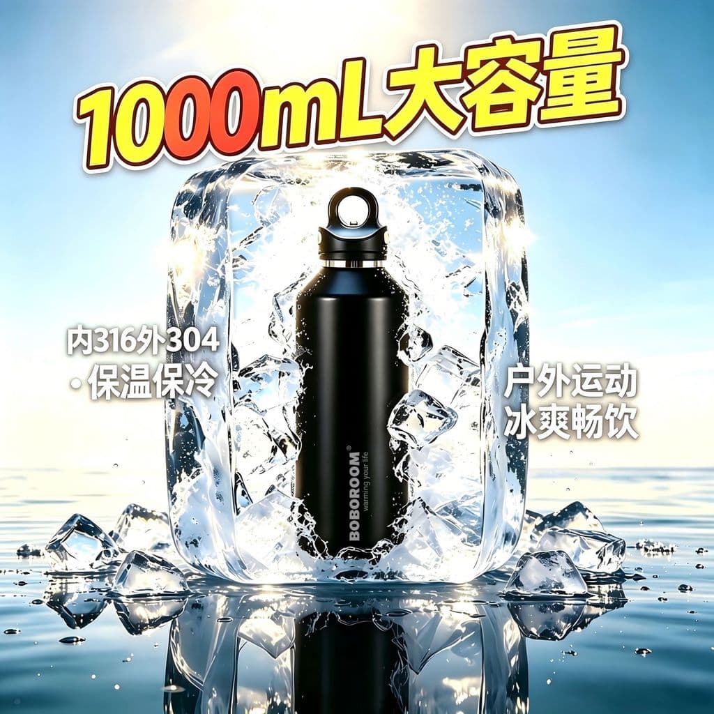 @Nova garrafa térmica de grande capacidade de 1000ML em aço inoxidável 316L, esportiva, com abertura rápida com uma mão