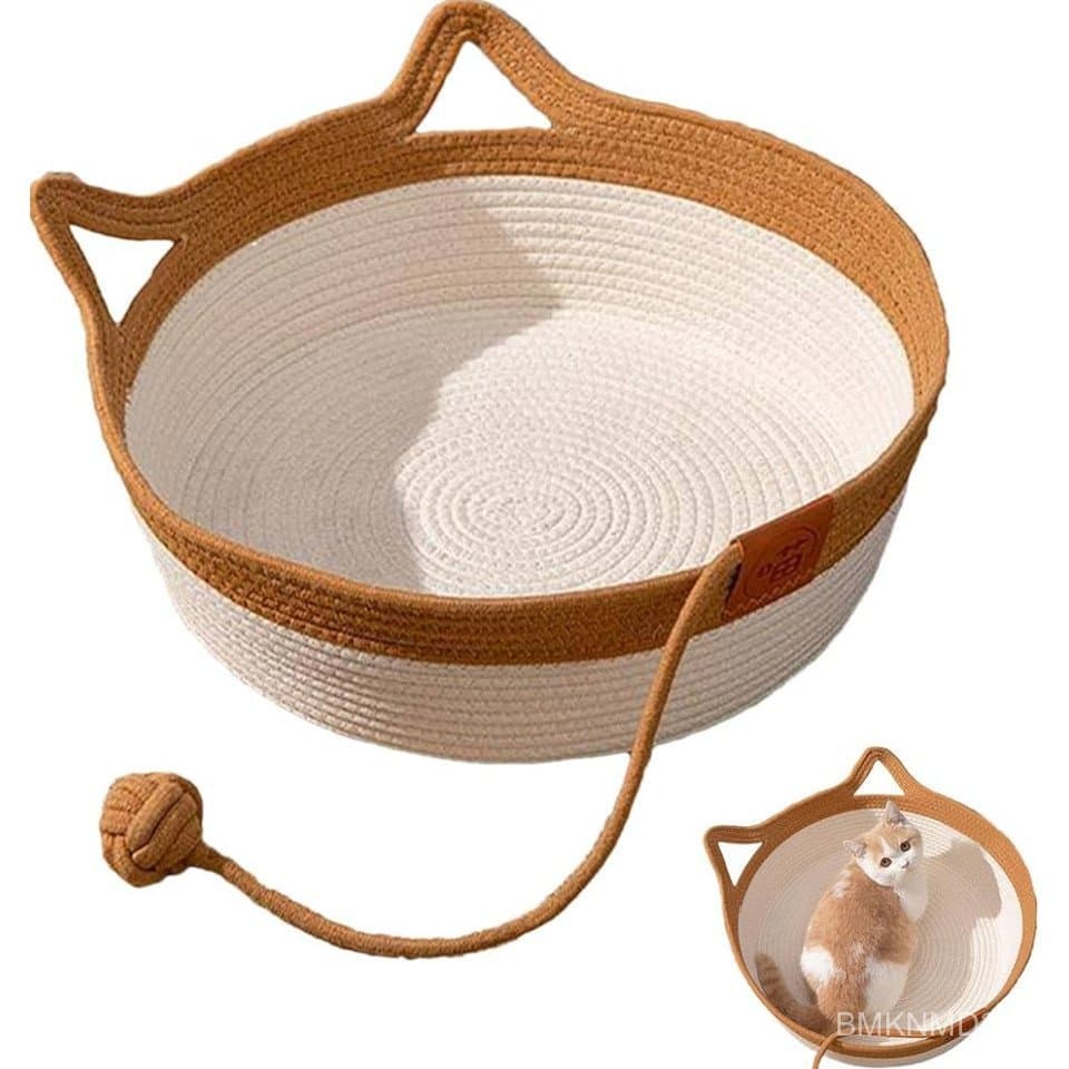 Cesta Cama de Pet | Cama de arranhar para gatos com orelha fofa,de estimação de corda de algodão respirável lavável