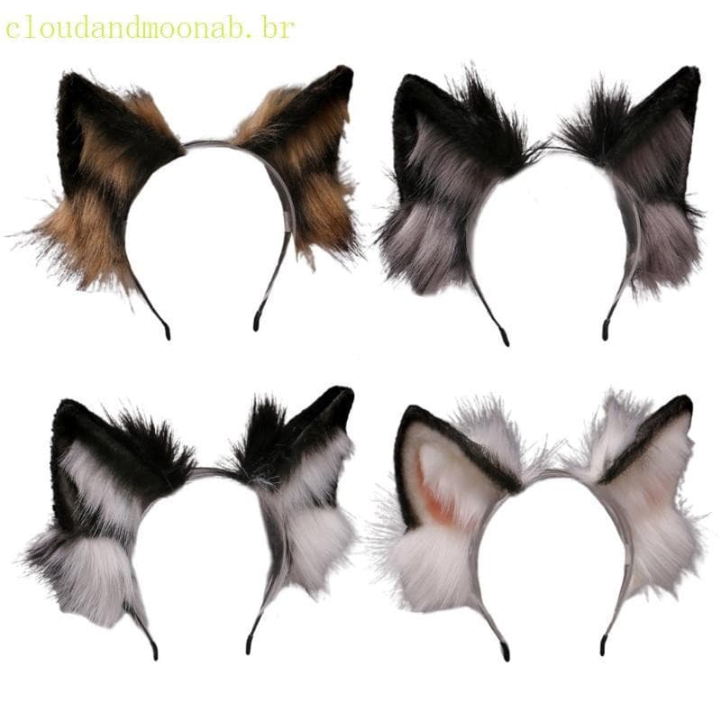 CLO Tiara de Orelhas de Lobo em Pelo Sintético Realista e Fofo para Fantasias de Anime e Festas de Cosplay