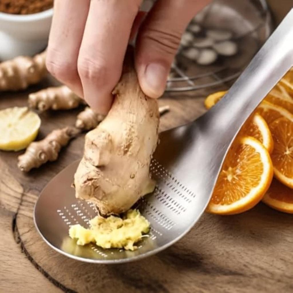 Ralador de Gengibre em Aço Inoxidável, Colher Raladora de Limão e Queijo, Ralador de Gengibre Wasabi, Espremedor de Alho