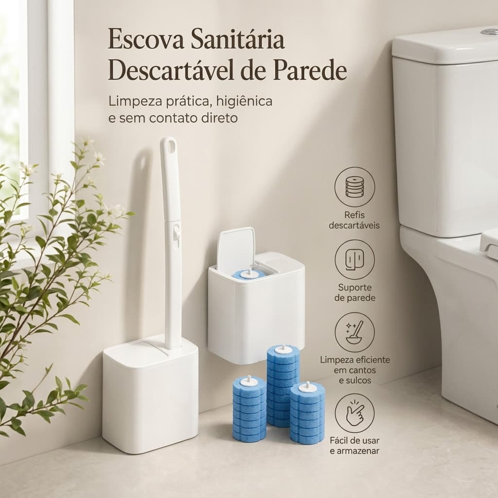 Kit Escova Sanitária Descartável 20 Peças, Kit Limpeza de Vaso Sanitário, Limpeza de Banheiro