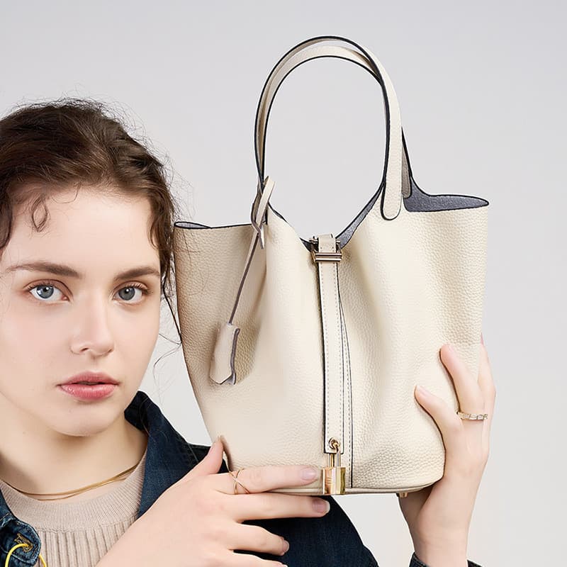 Bolsa Bucket Modelo Novo 2026, Bolsa Cesta Feminina, Bolsa de Mão em Couro Genuíno TC, Bolsa para Mães, Bolsa de Noiva,