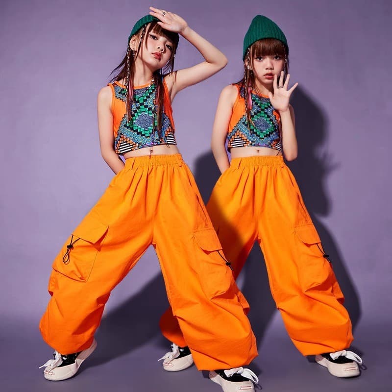 Crianças jazz dança traje meninas Hip-Hop rua dança terno recortado traje passarela jazz desempenho traje frito rua na m