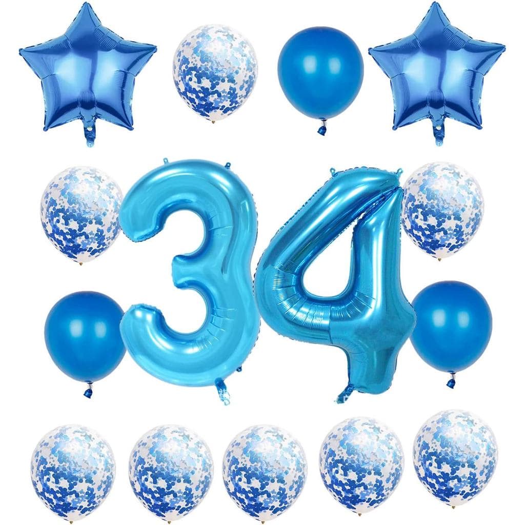 Decorações para Festa de 34º Aniversário, Balão Azul Número 34, Balões Gigantes de Mylar de 40 Polegadas para Decoração