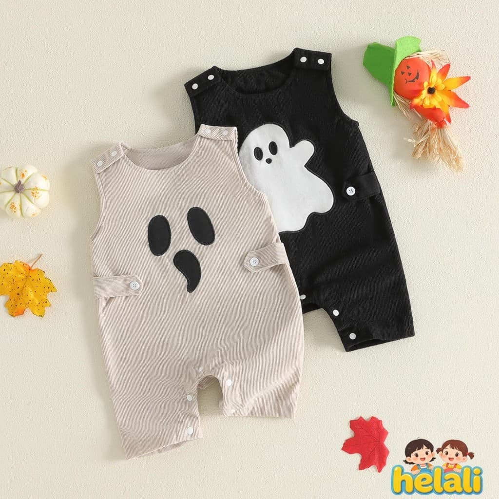 [helali] Macacão De Halloween Para Bebês Meninos Sem Mangas Bordado Fantasma