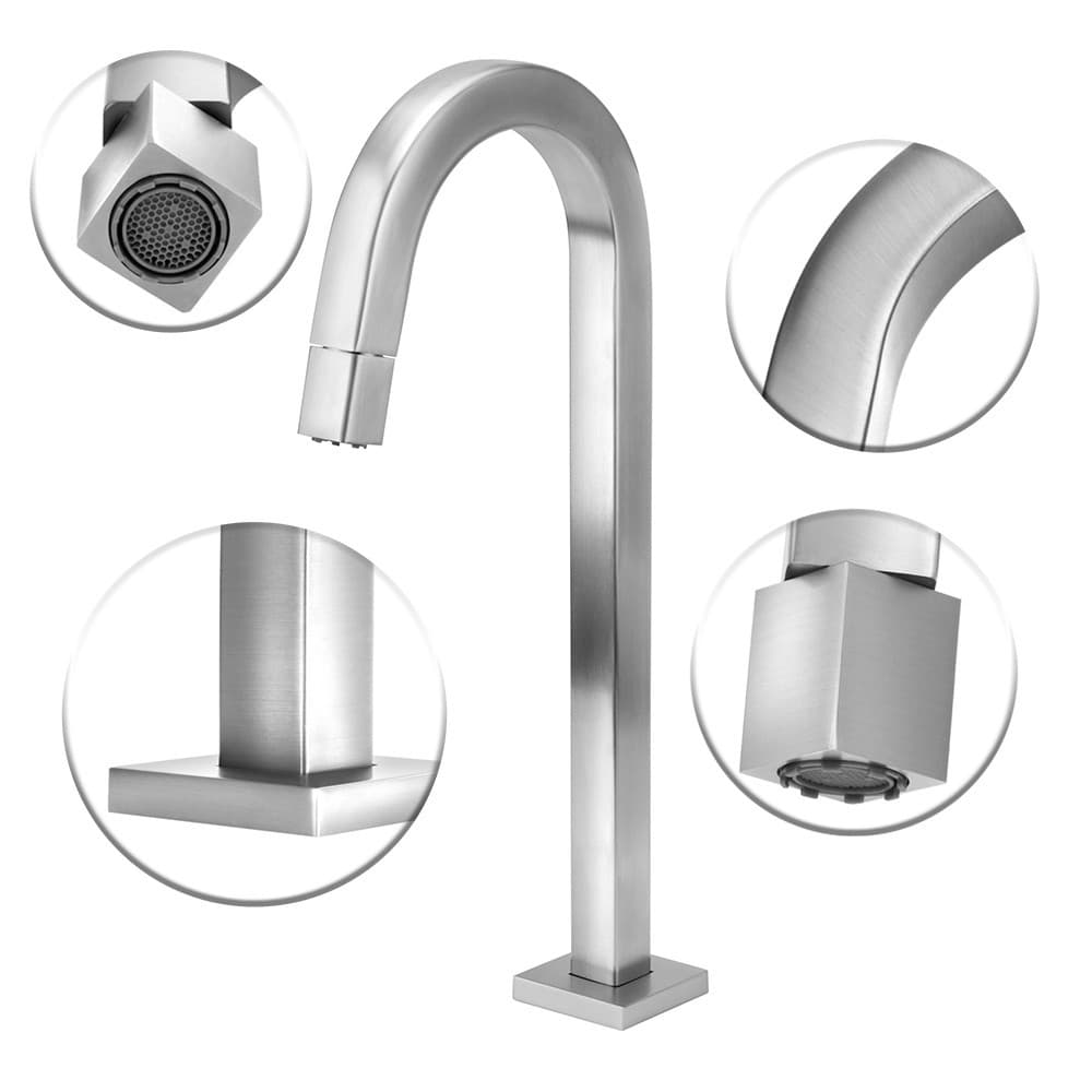 Torneira Banheiro Tube Alta Quadrada Inox Escovado Clean