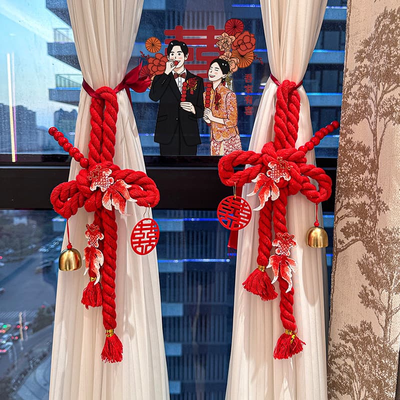 Conjunto de decoração de casamento com nó e caracteres "feliz", laços para cortinas, conjunto de decoração para quarto d