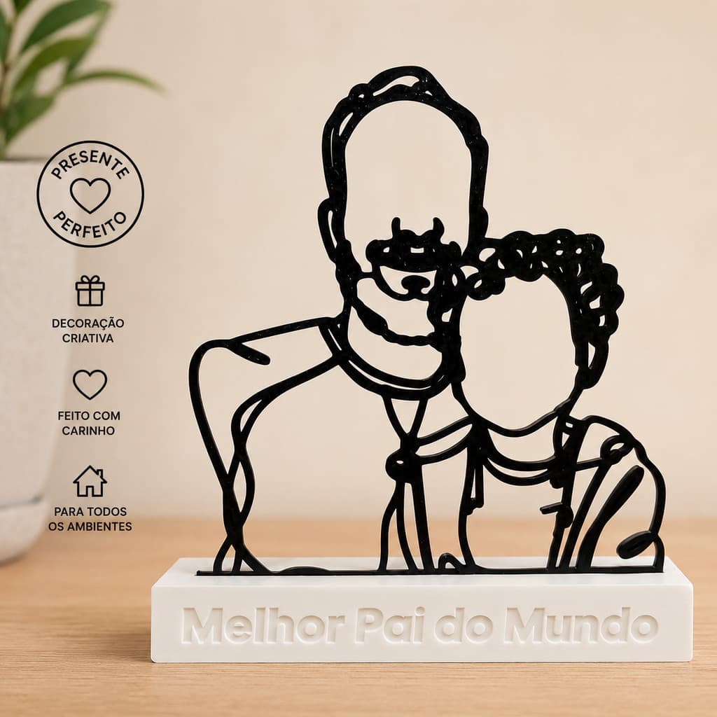 Escultura Personalizada Quadro Foto Pai E Filho Presente Dia Dos Pais Line Art 3D Decorativa
