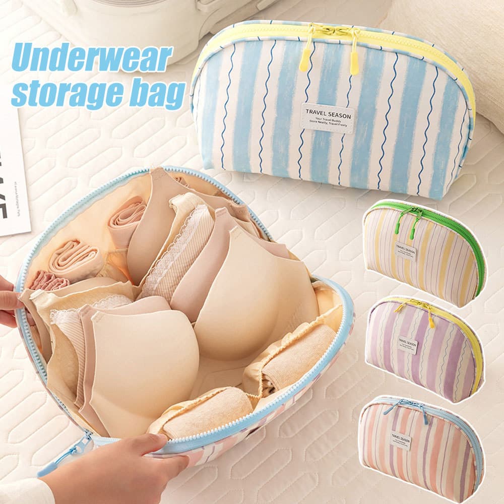 Bolsa De Armazenamento De Roupa Íntima De Tecido Listrado Portátil Organizadora De Calcinha De Sutiã De Viagem