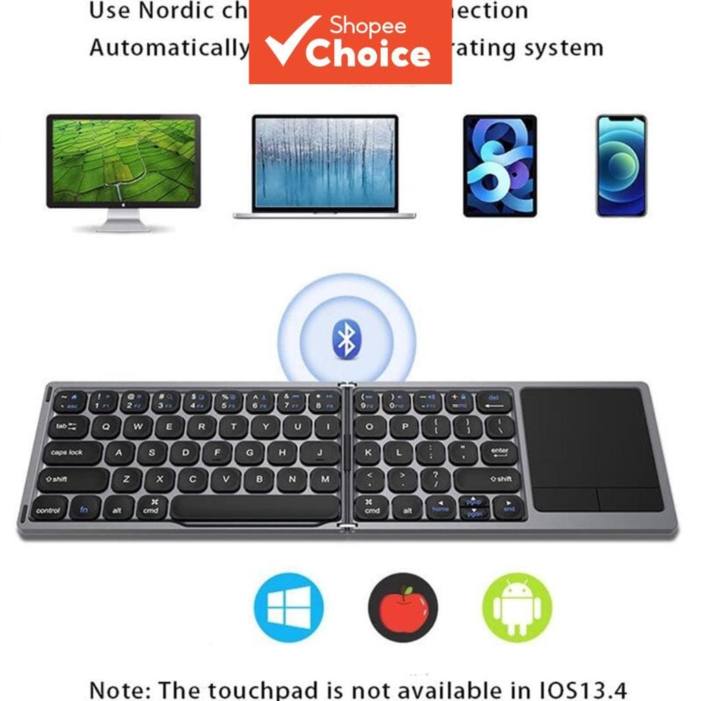 Teclado portátil dobrável JOMAA, mini teclado Bluetooth dobrável sem fio com touchpad para tablet Android, iOS, Windows,