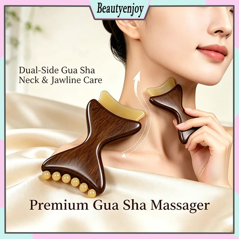 Massageador Gua Sha Portátil Natural Bull Horn Beads Acupoint Raspagem Massagem V Face Shaper Jawline Lifting Tool Para