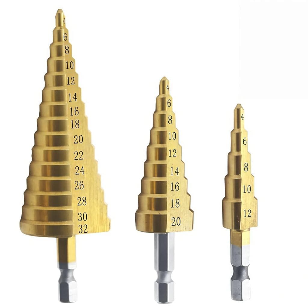 Conjunto de 3 Brocas Escalonadas Revestidas HSS Ideais para Furação Precisa, Oferecendo Eficiência e Versatilidade