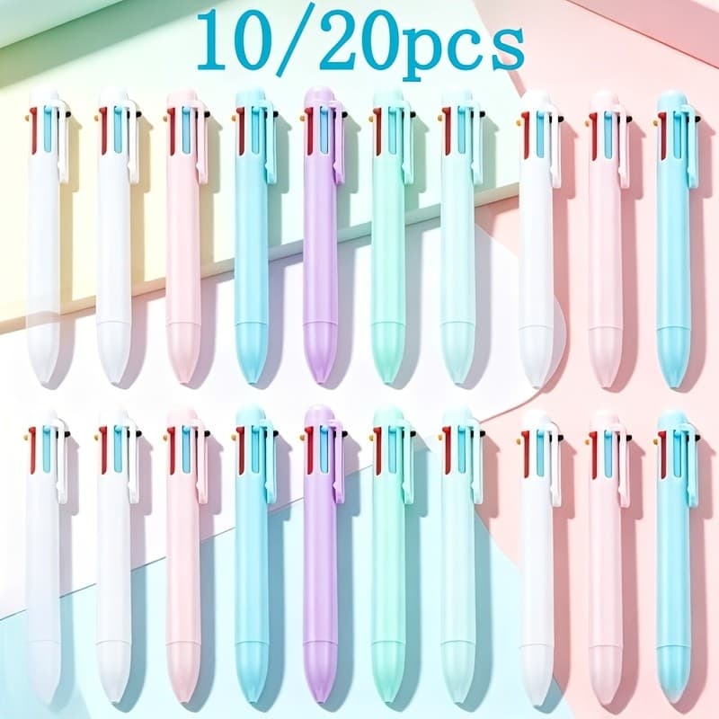 10/20 Canetas Esferográficas Retráteis De 6 Cores Dos Pces , Multicoloridas Do Clique Para A Escola , Diário , Anotações