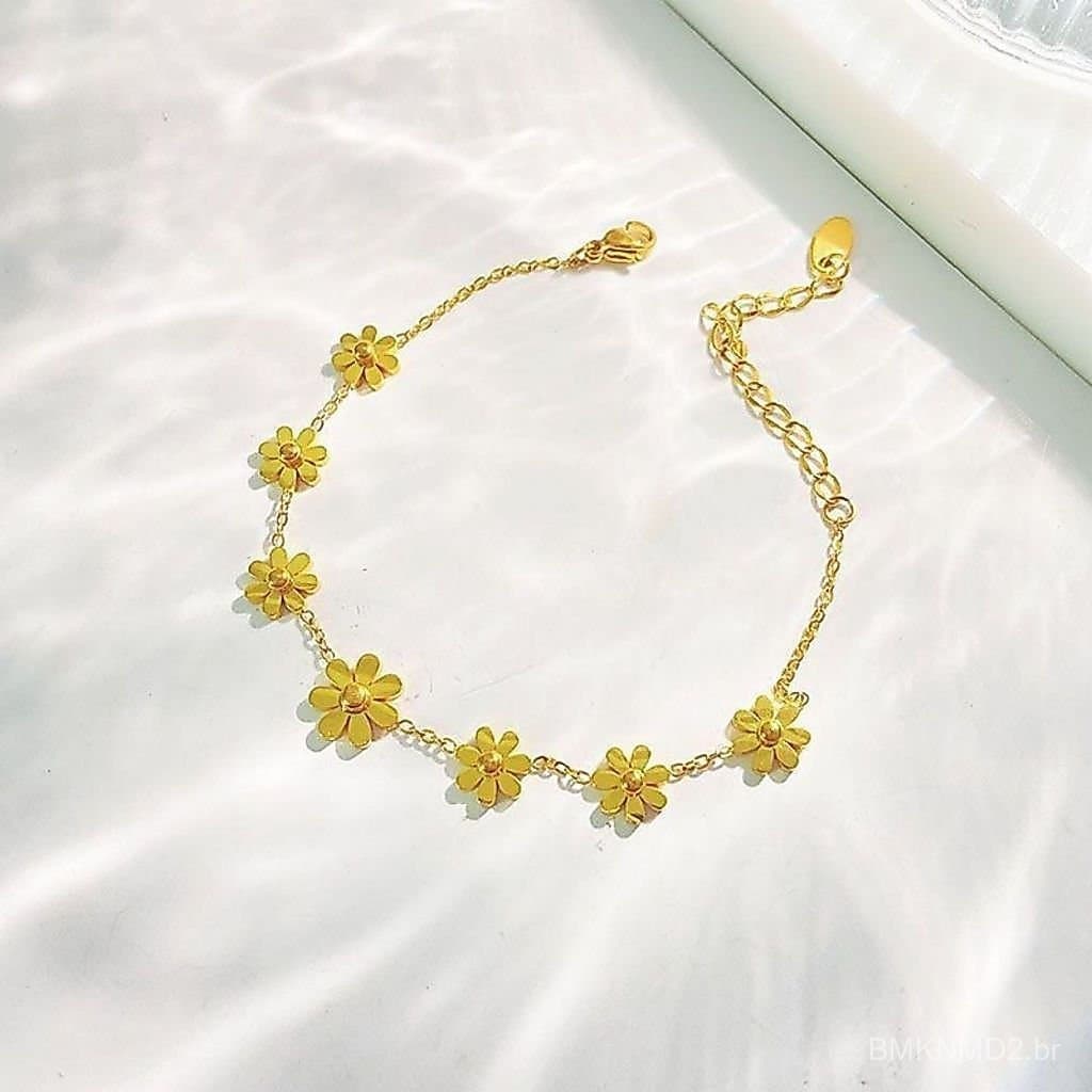 Pulseira feminina de aço titânio 18K com design de nicho girassol margarida verão não desbota