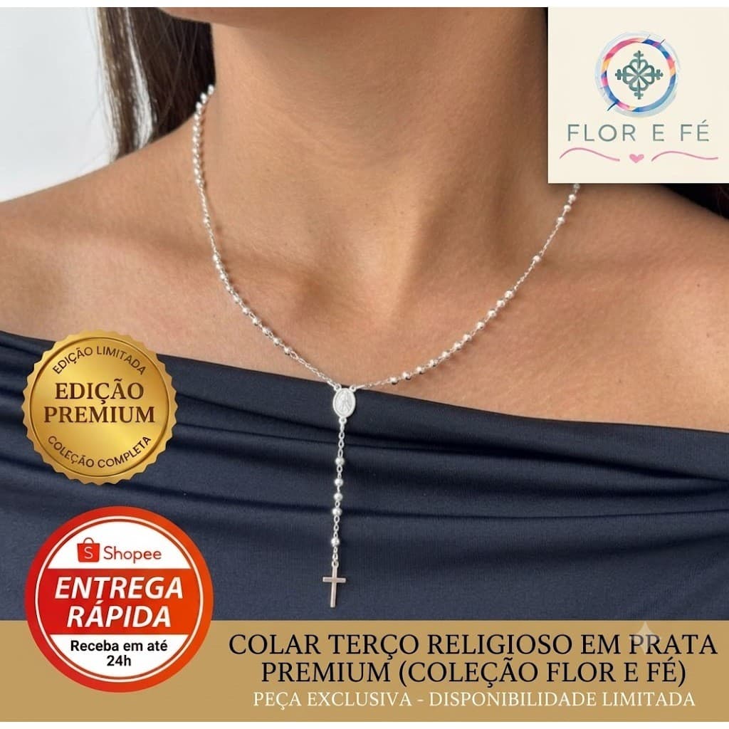 Colar Terço Nossa Senhora banhado a prata 925