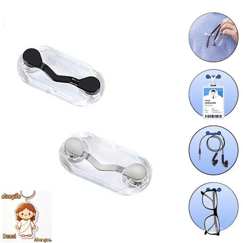 2 Suporte magnético para óculos crachá fone de ouvido caneta