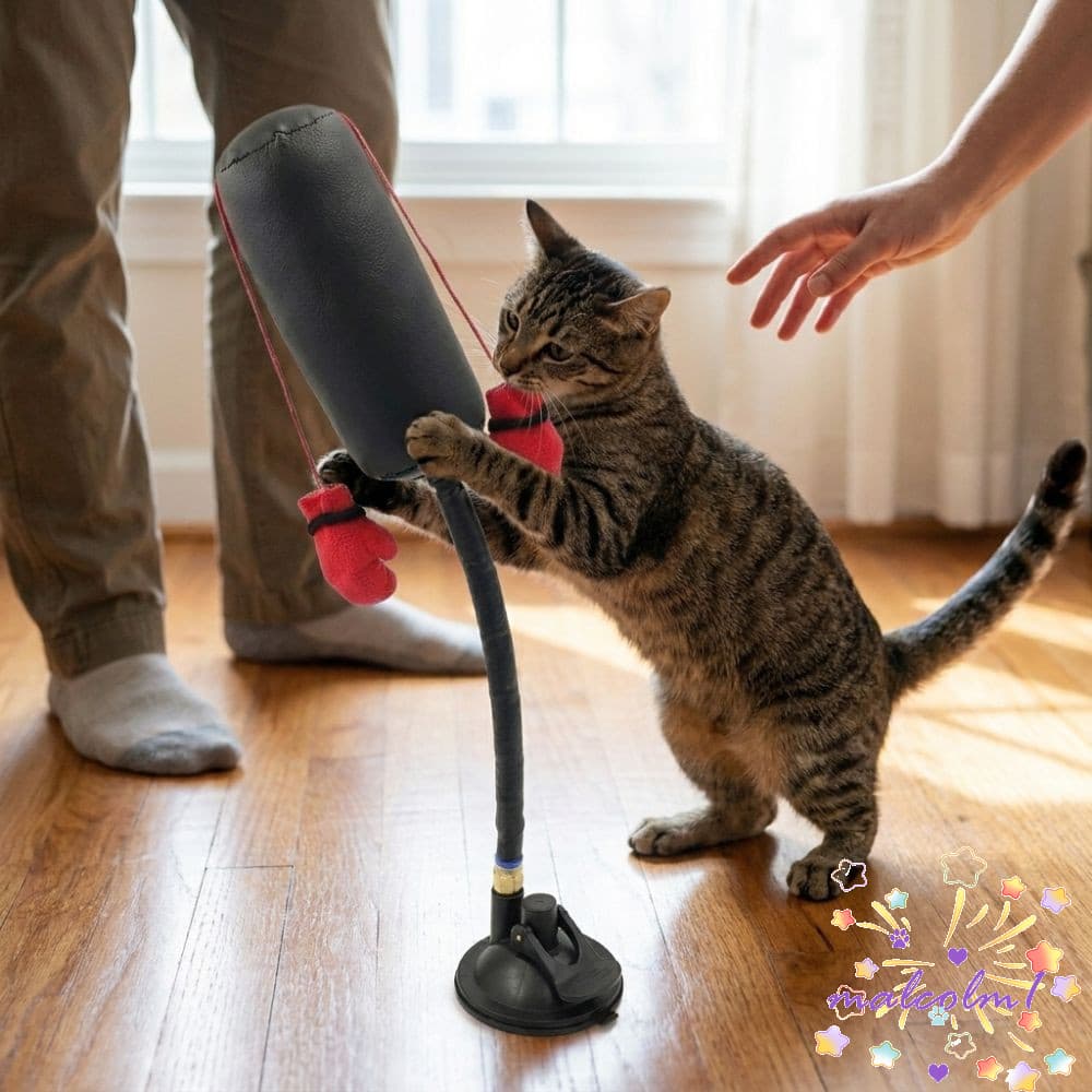 MALCOLM1 Brinquedo De Boxe Para Gatos , Ventosa Treinamento De Arranhões , Saco De Pancadas Animais De Estimação , Jogo
