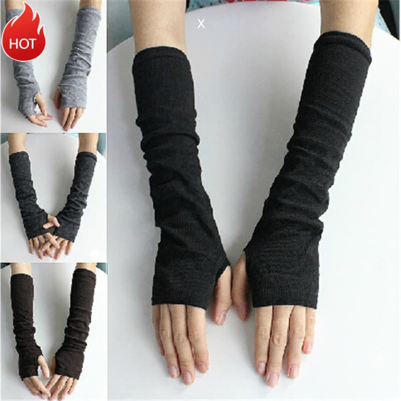 LA1V-1 Par Inverno Cor Sólida Quente Luvas Longas Meninas Listra Crochê Meio Dedo Femininas Ao Ar Livre Longo