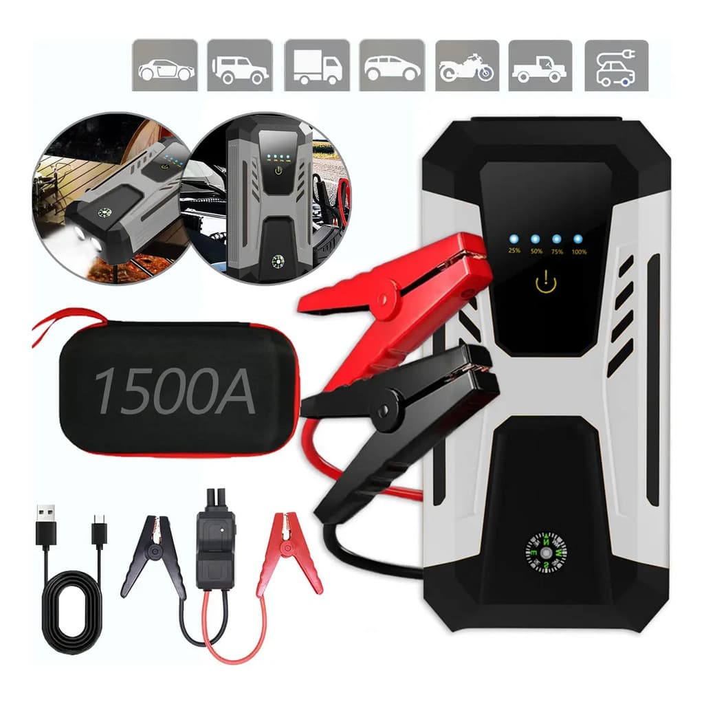 ZCCO Auxiliar De Partida Jump Starter Portátil 1500A para Carro e Moto, Bateria Auxiliar Veicular de Emergência