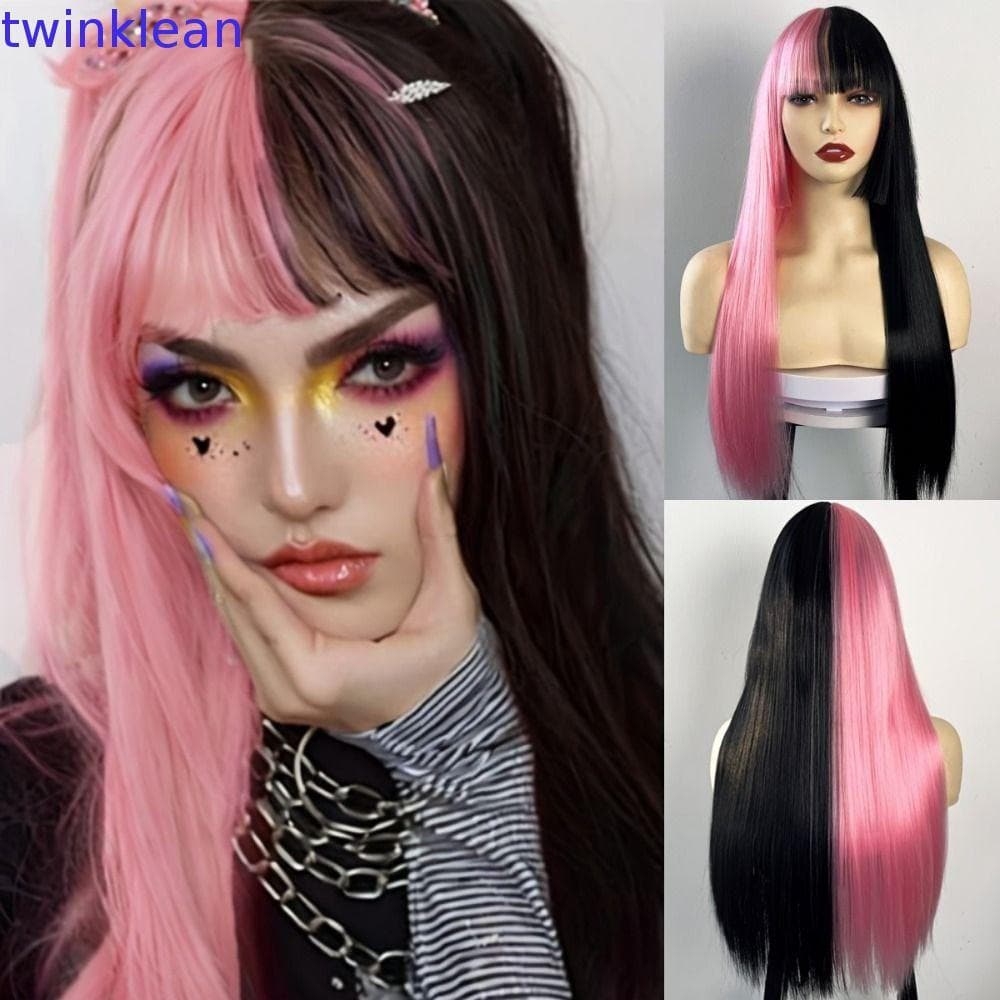 Peruca TWINKLEAN com Franja Reta, Peruca Longa Natural em Camadas, Volumosa e Estilo Yaki para Cosplay de Halloween GED5