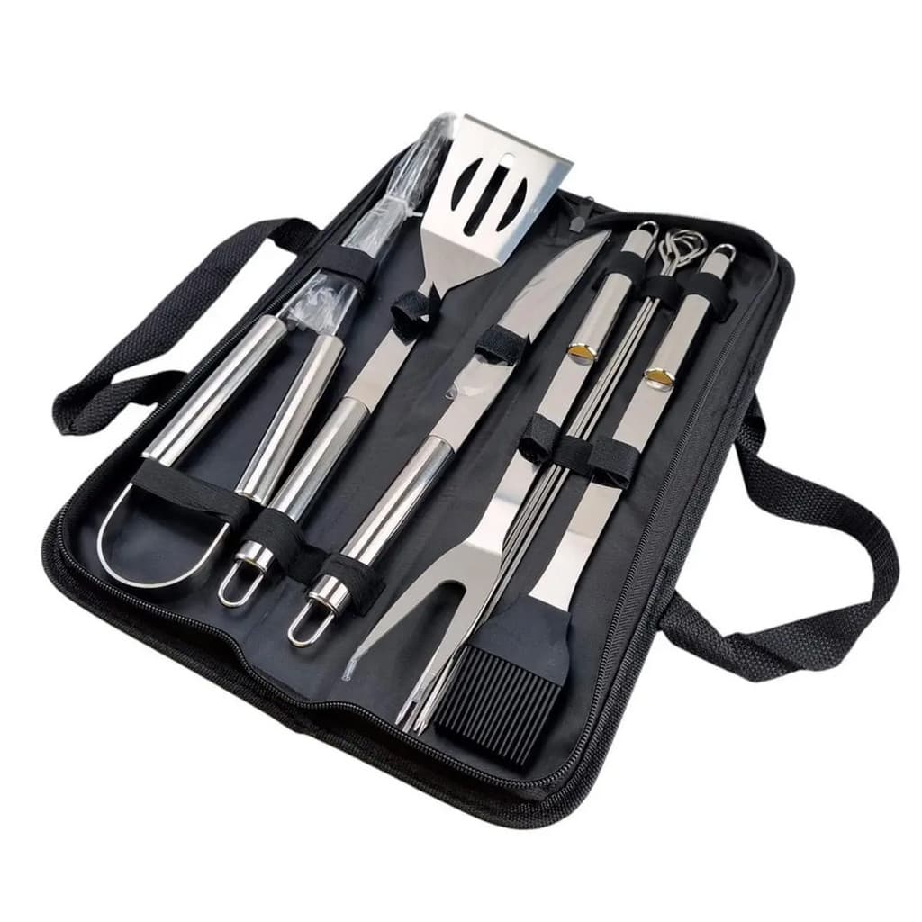 Kit Churrasco Completo Aço Inox Com Estojo 10 peças Linha Premium