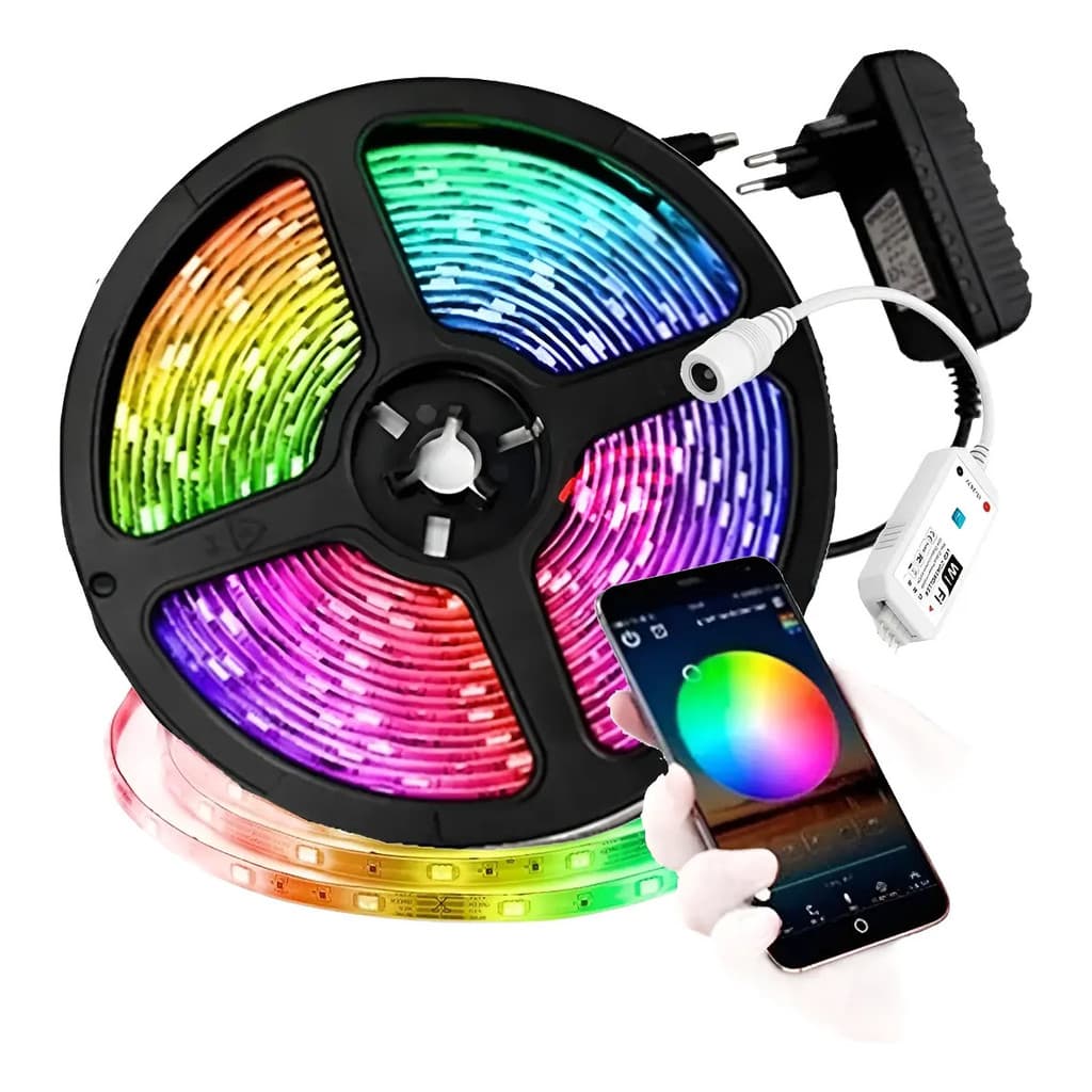 Fita De Led 5 M Rgb Ip66 5050 + Fonte + Wifi  Alexa / Google