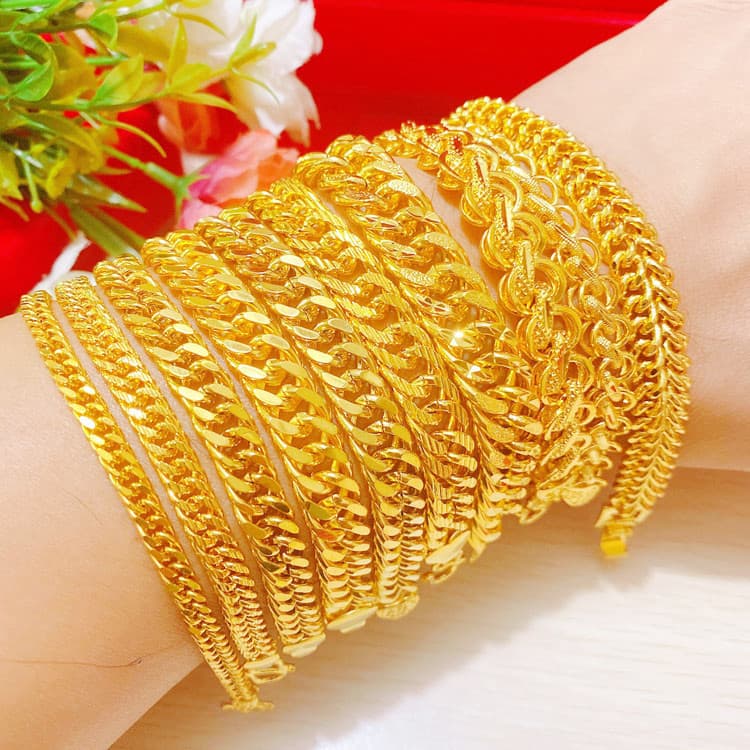 Vietnam areia ouro pulseira masculina imitação de ouro banhado a ouro feminino cavalo chicote contas redondas corrente c
