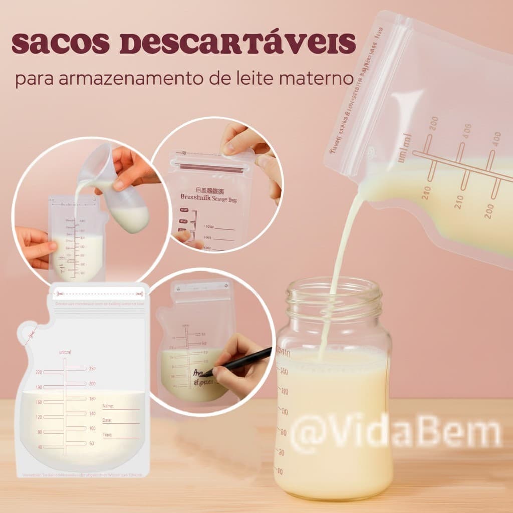 Kit 30/60/90 Disposable Breast Milk Collector Bags 250ml with Freezer Measuring Scale