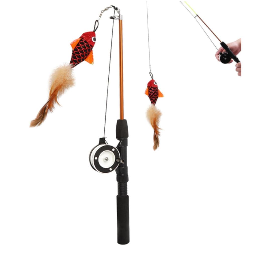 Brinquedo Varinha Pesca com Peixe Interativo Resistente Isca Pet Gatos