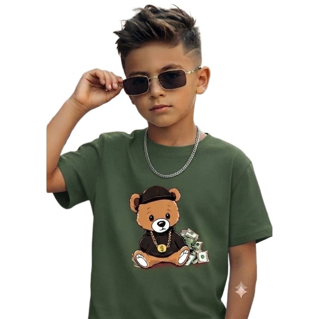 Camiseta Kids Menino Dolar Urso Estampada DIversos Tendência Tecido Leve 100% Algodão