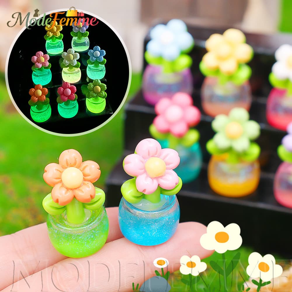 [À Venda] Planta Em Vaso De Resina DIY Luminosa-Ornamento De Jardim De Micro Paisagem-Enfeites De Carro-Para Decoração D