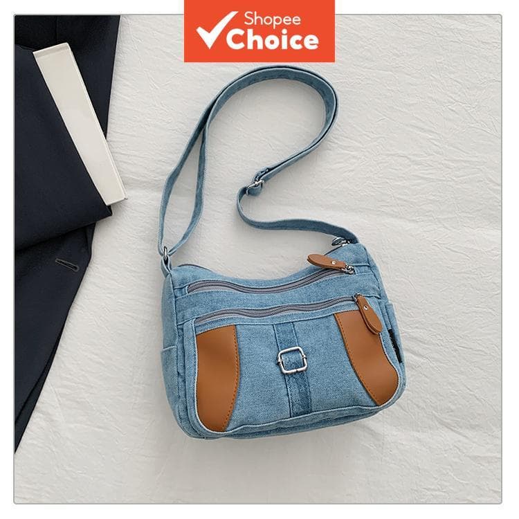 Bolsa tiracolo de ganga lavada vintage para mulheres, bolsa tiracolo fofa, grande capacidade