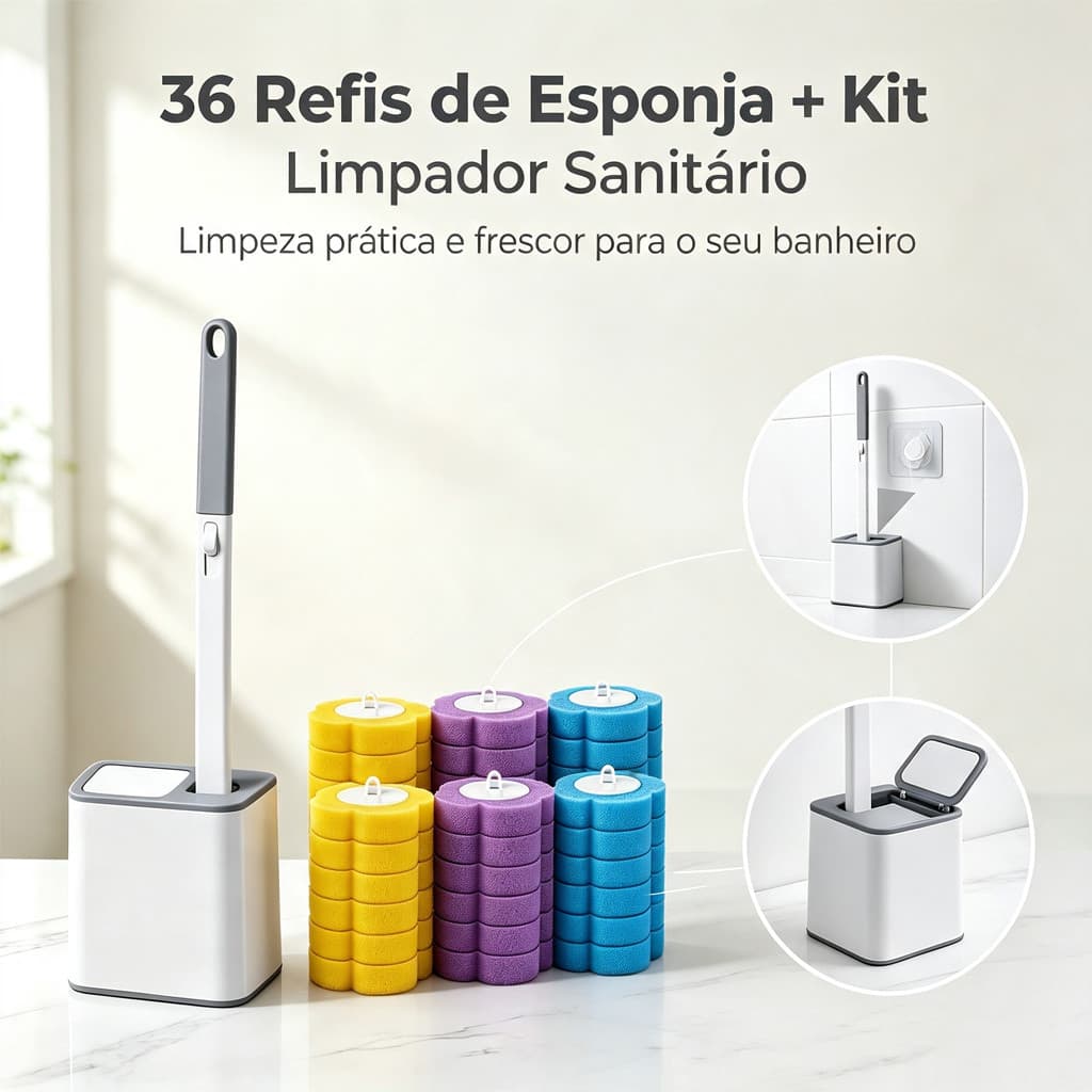 Kit Limpador De Vaso Escova Sanitária 36 Refis Descartavel