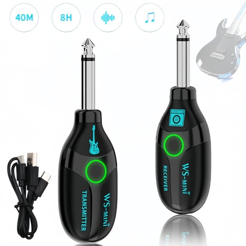 Sistema Sem Fio Instrumento WS-MINI Plug and Play 4 Canais Sem Interferência Compatível Guitarra Elétrica Baixo Teclado