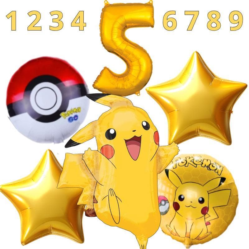 Kit Balão Pokemon Aniversário Pikachu Pokebola + Número de Idade Balão 80cm Balão Festa Infantil