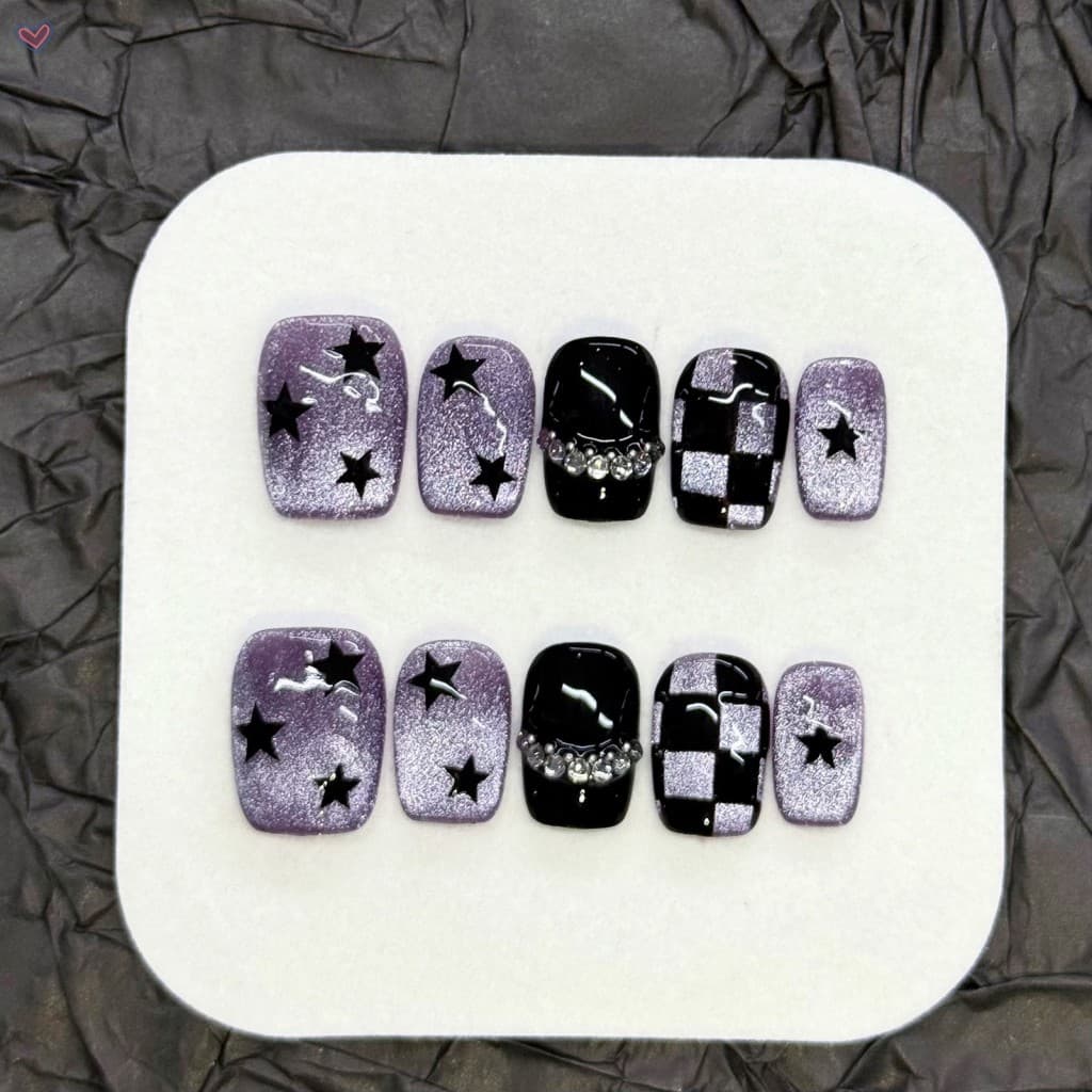 10 Unidades De Prensa De Olho De Gato Estrela Roxa Em Unhas-Postiças Brilhantes Para Arte DIY