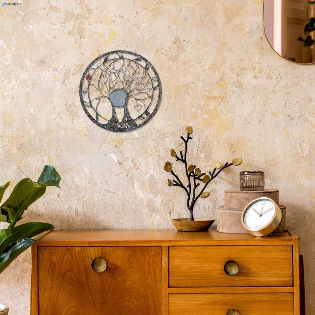 Arte De Parede De Árvore De Metal Redondo Oco Pendurado Ornamento Simples Artesanato De Ferro Para Decoração De Casa
