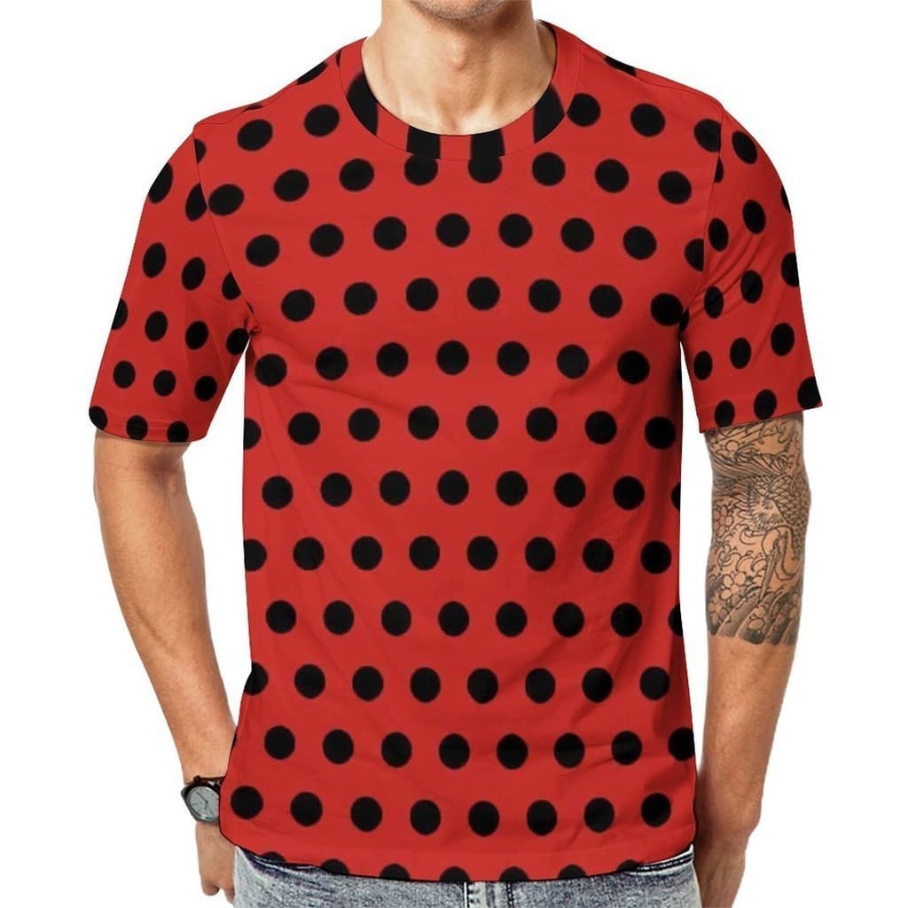 Camiseta Masculina Verão Novo Vermelho E Branco Polka Dot 3D Impresso Unisex Oversized Casual Moda De Secagem Rápida Top