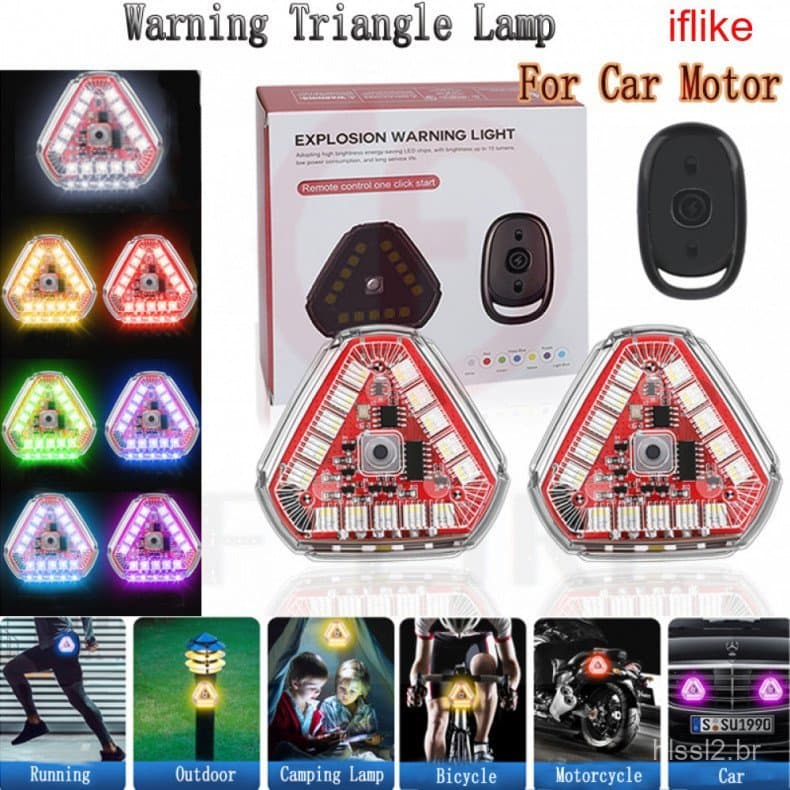 Luz Estroboscópica LED Triangular RGB para Motocicleta, Luz de Flash LED Universal M7 com Ímã, Controle Remoto Sem Fio,