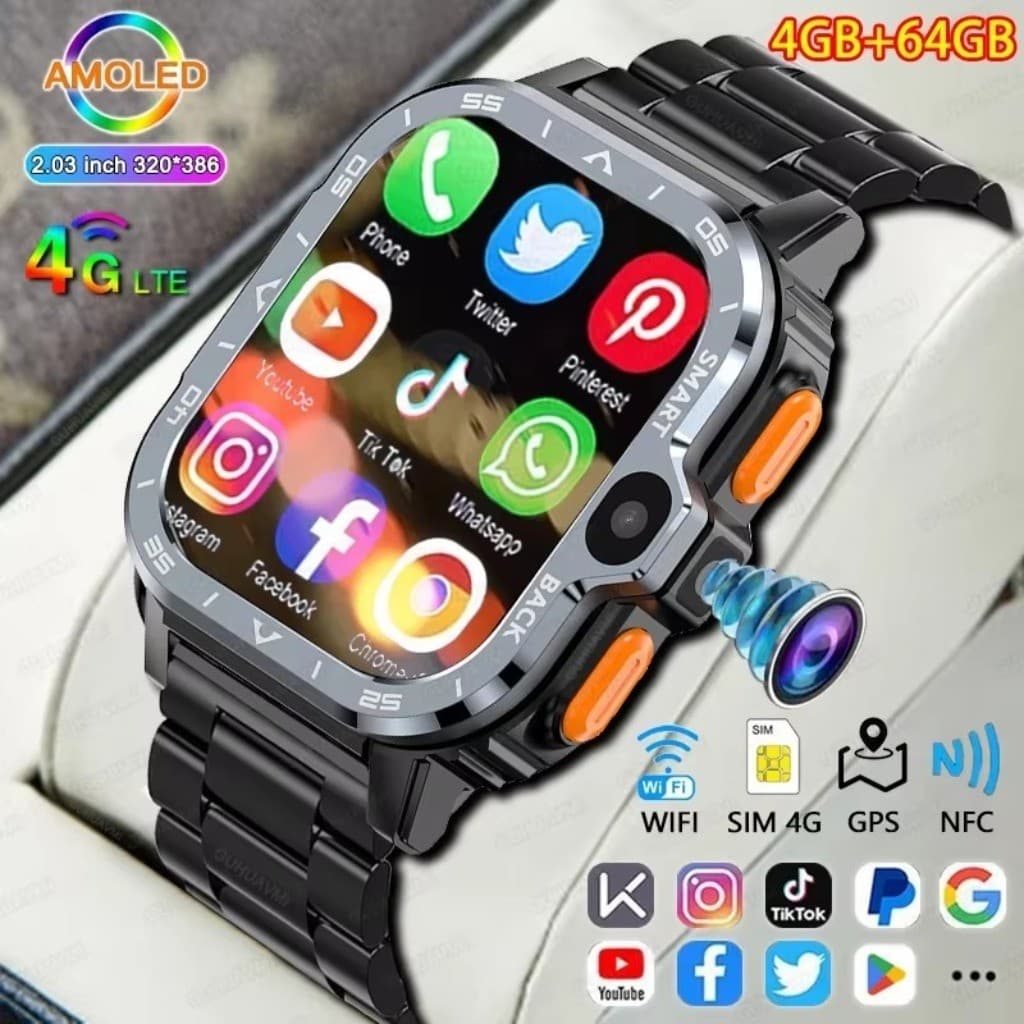 Novo GPS 4G 5G Relógio Inteligente Câmera Dupla 64/16GB Memória WiFi À Prova Dwaterproof Água Telefone Cartão SIM Smartw