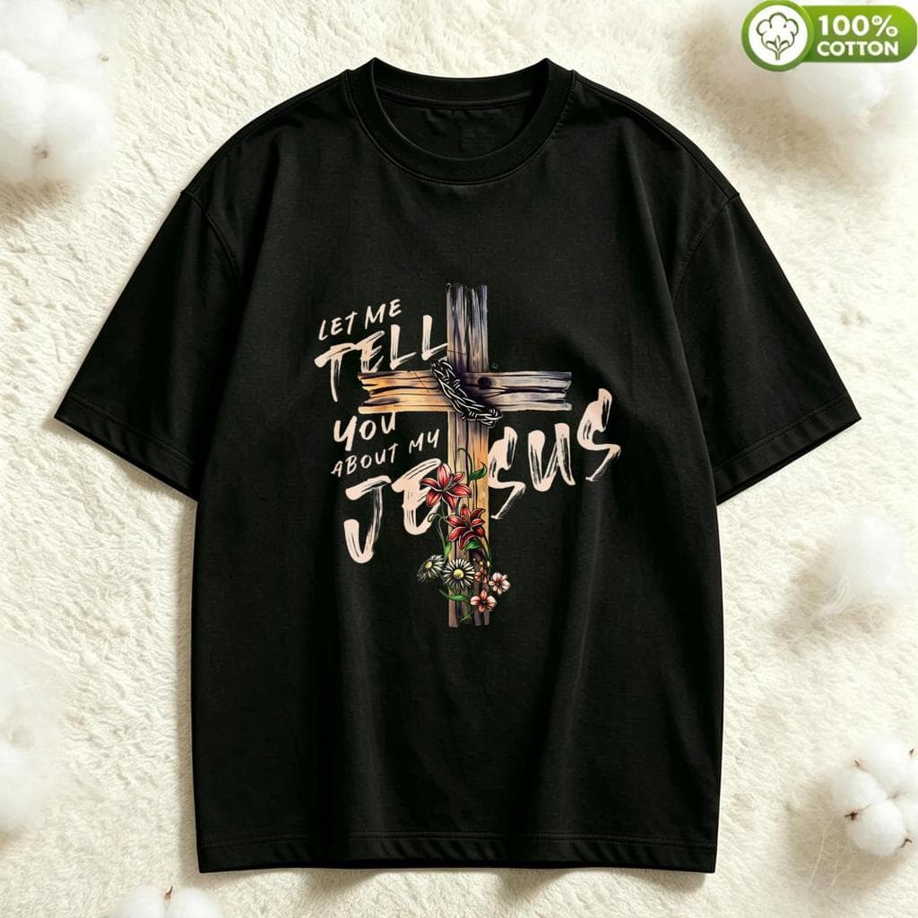 Camiseta Masculina 100% Algodão Oversized Estampa Cruz Jesus Flores Streetwear Casual