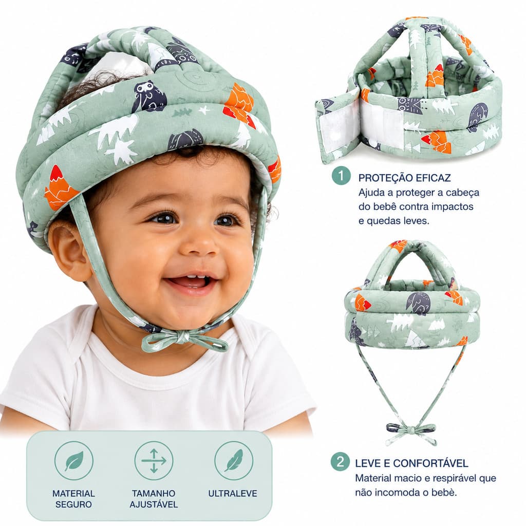 Capacete Bebê Anticolisão Ajustável Chapéu de Proteção Infantil Segurança para Engatinhar Primeiros Passos Envio 24h