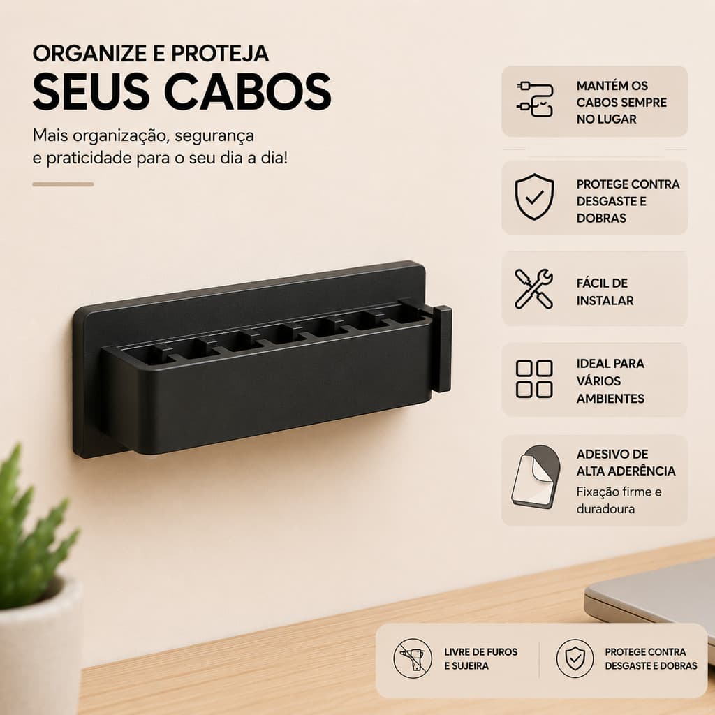 Kit Organizador de Cabos e Fios para ecritório Organizador setup gamer 6 Entrada
